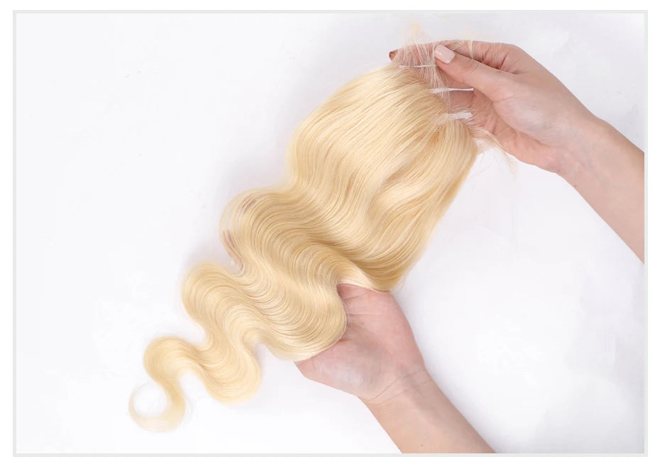 613 Blonde Body Wave HD Lace Frontal or Closure PrePlucked Brazilian Remy Human Hair - Various Options Available
