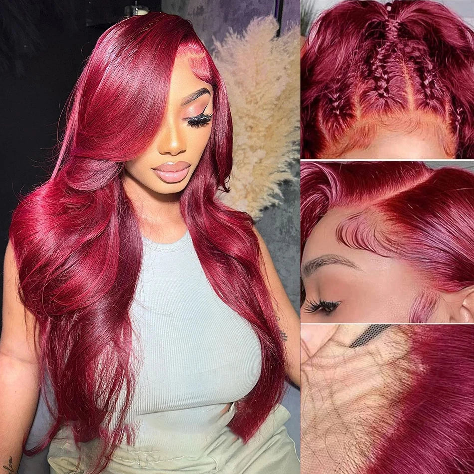 Burgundy Body Wave - Transparent HD Frontal Lace Human Hair Wig