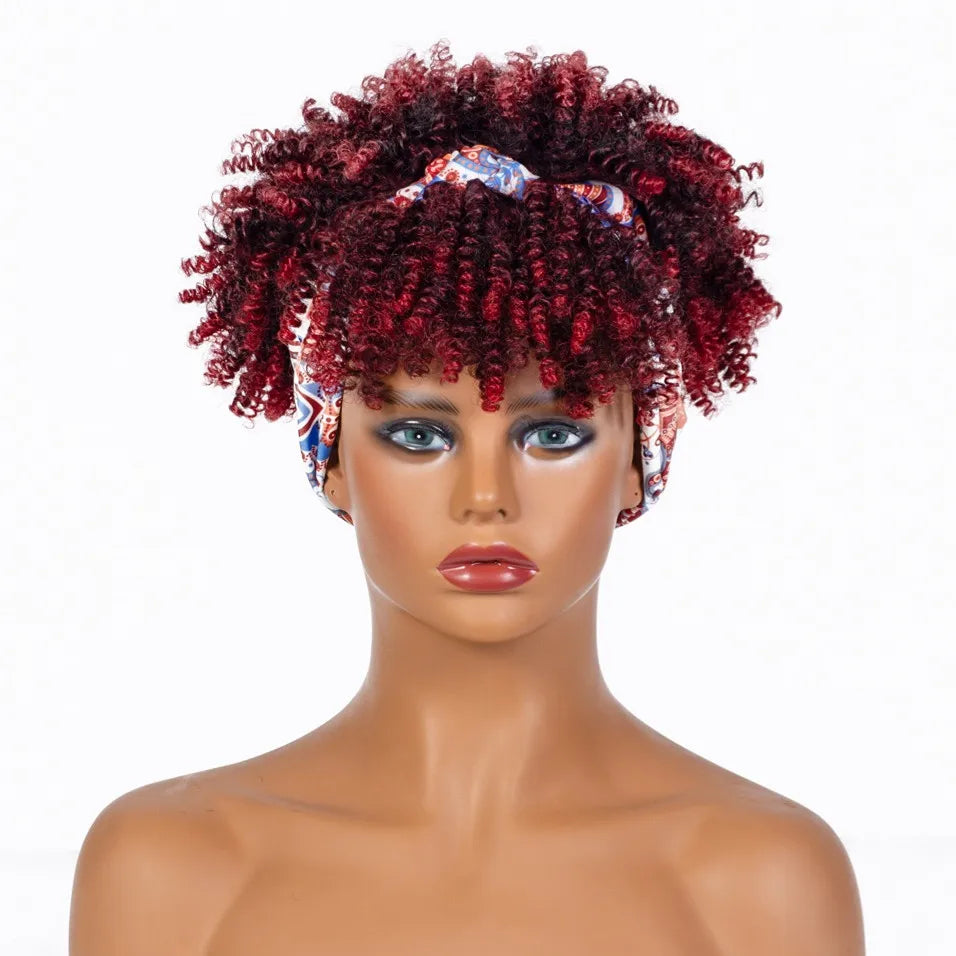 Headband Kinky Curly Synthetic Wigs with Bangs - Various Headband and Hair Colors Available