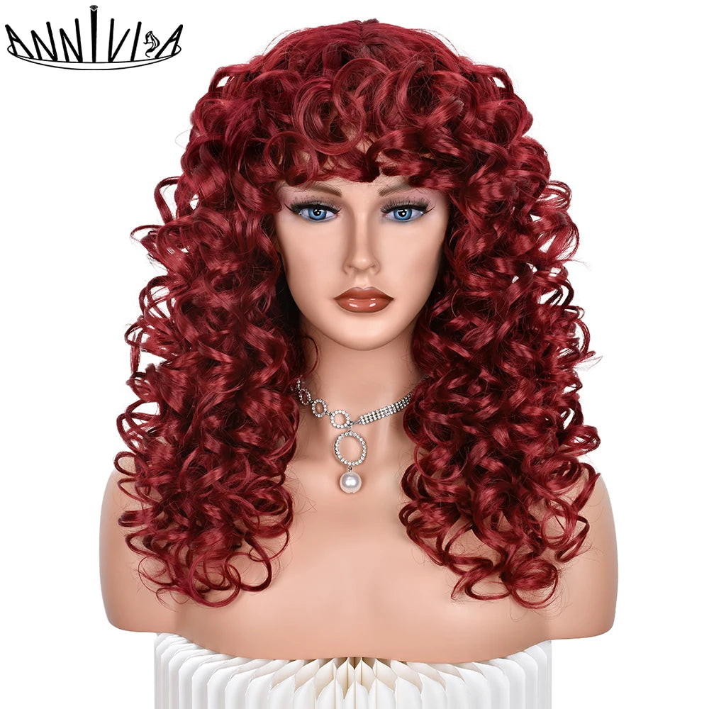 Synthetic Curly Wig With Bangs - Various Colors Available