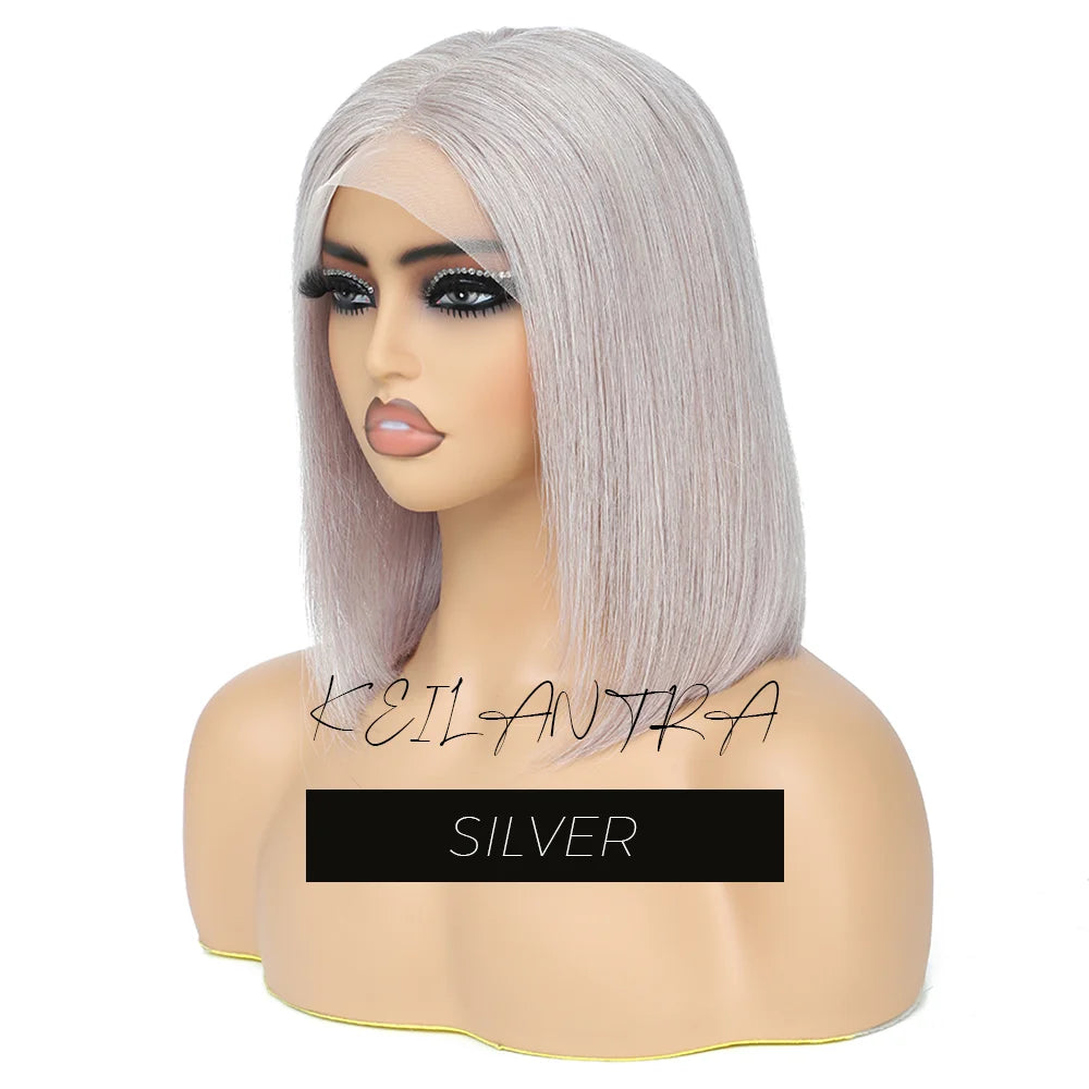 Rose Pink Short Straight Bob Pre Plucked HD Transparent Lace Front Human Hair Wig