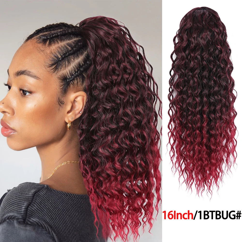 Long Synthetic Deep Wave Wrap Drawstring Ponytails - Various Options Available