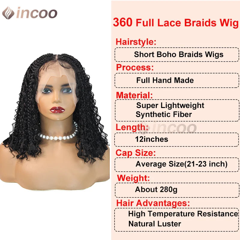 12" Short Bob Boho Goddess Braided Synthetic 360 Full Lace Front Synthetic Wig