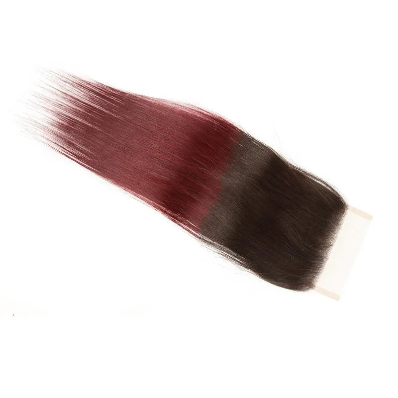 1B/99J (Natural & Burgundy Colors) 4X4 Lace Closure Raw Remy Human Hair With Baby Hair