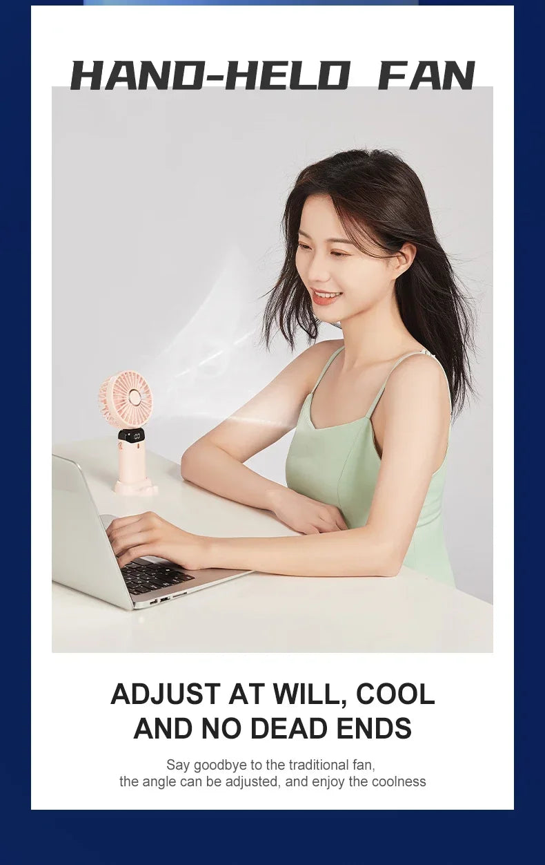 Handheld Mini Fan Foldable Portable Neck Hanging Fans 5 Speed USB Rechargeable Fan with Phone Stand and Display Screen 1800mAh