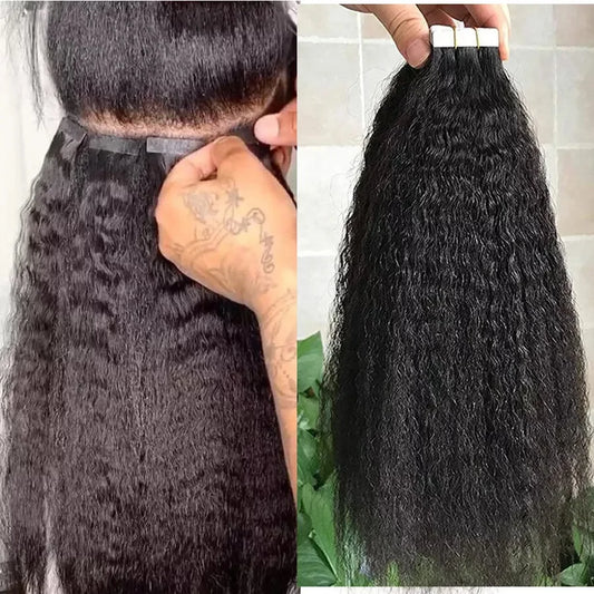 Yaki Straight Brazilian 100% Human Hair Adhesive Skin Weft Tape Ins
