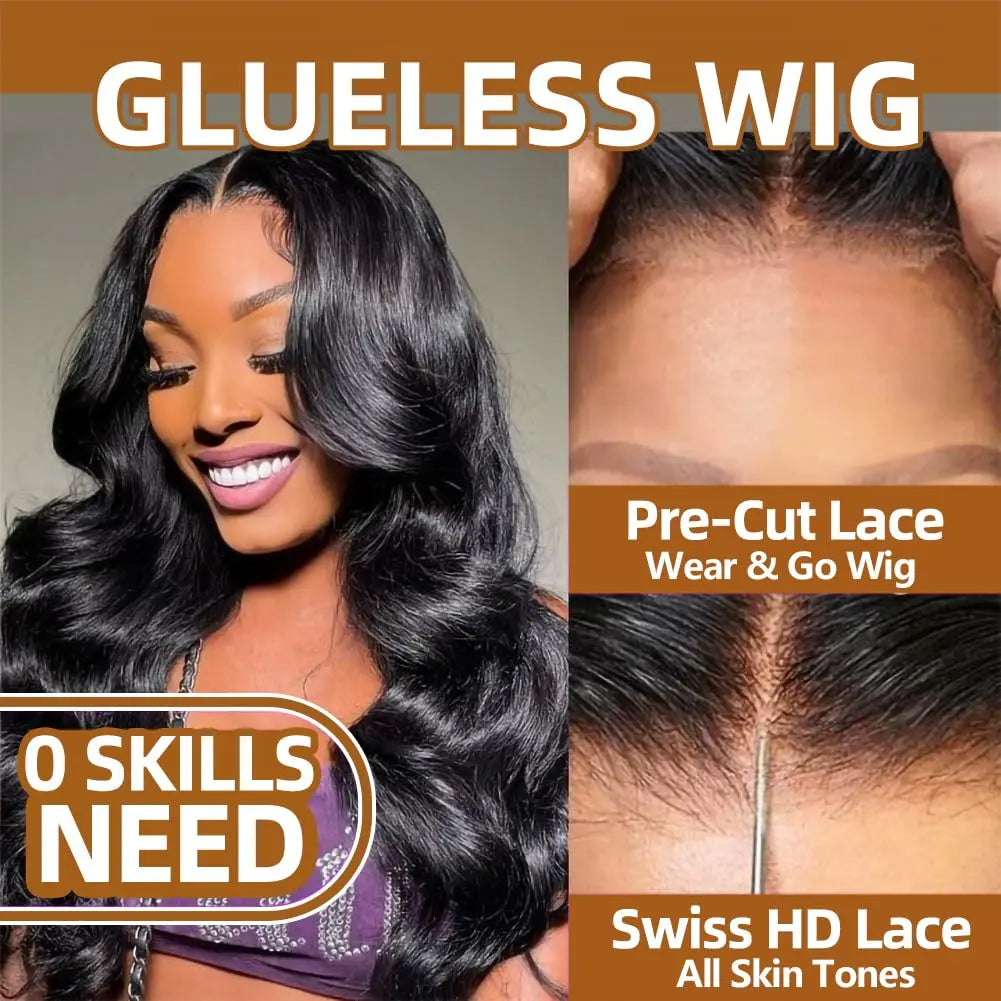 Body Wave - Pre Plucked Pre Cut HD Lace Closure Glueless Human Hair Wig