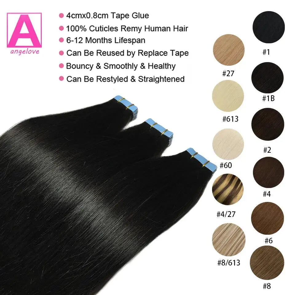 Straight Remy Human Hair Skin Weft Adhesive Tape-Ins