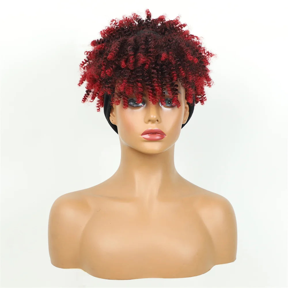 Headband Kinky Curly Synthetic Wigs with Bangs - Various Headband and Hair Colors Available