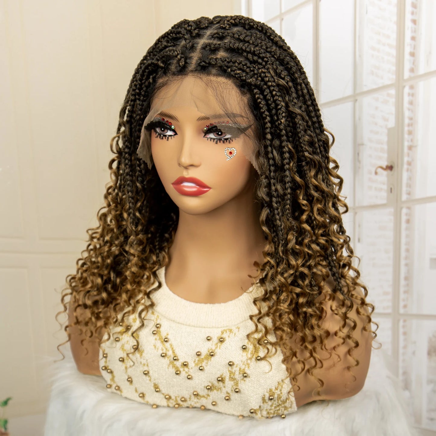 14 Inches Short Box Braided Full Lace Synthetic Boho Wigs  - Various Colors Available