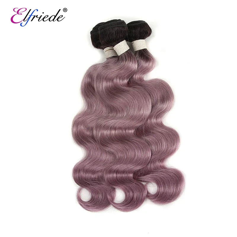 #1B/Dusty Pink Body Wave Hair Bundles with 4X4 Lace Closure - Human Hair