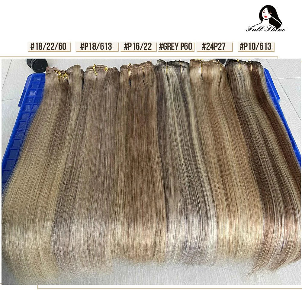 Full Shine Straight Human Hair 3pc Clip in Hair Extensions  - Various Colors Available
