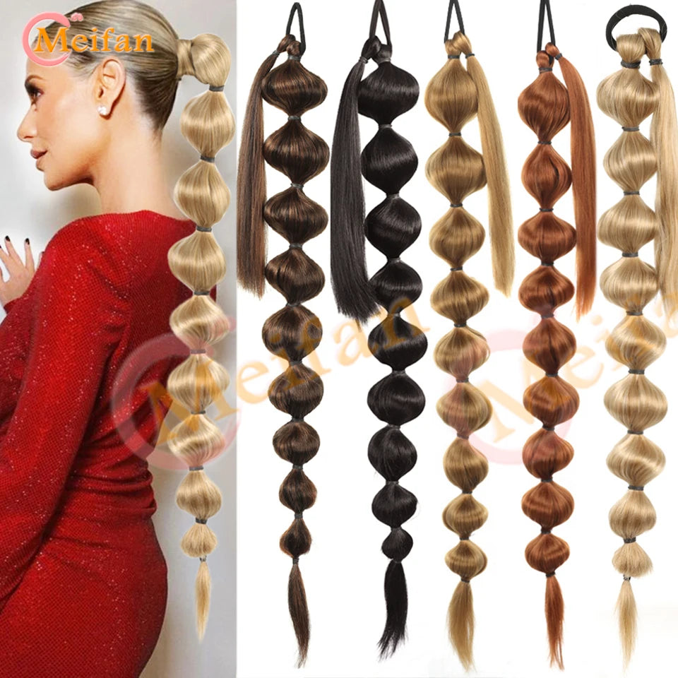 Synthetic Long Bubble Braid Wrap Around Ponytails