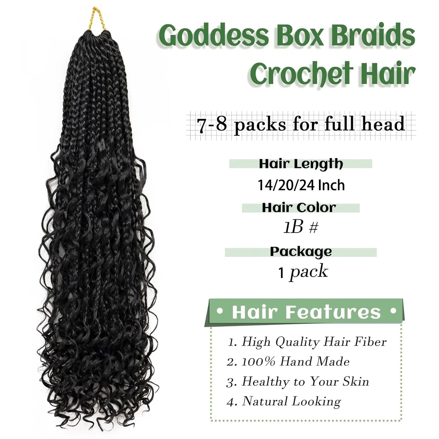 Synthetic Goddess Box Braided Crochet Hair Pre-looped - Various Colors Available