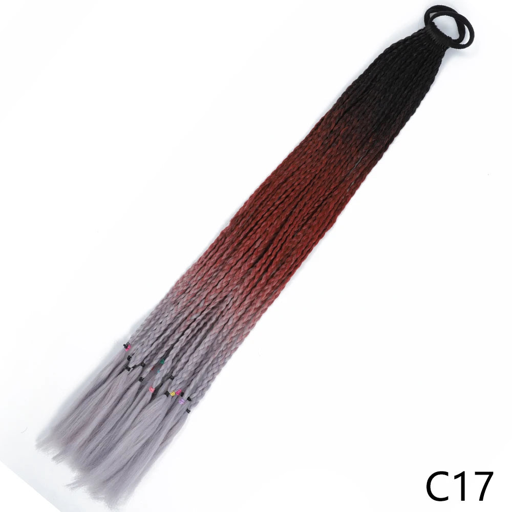 Synthetic Gradient Color Braided Ponytails With Elastic Band