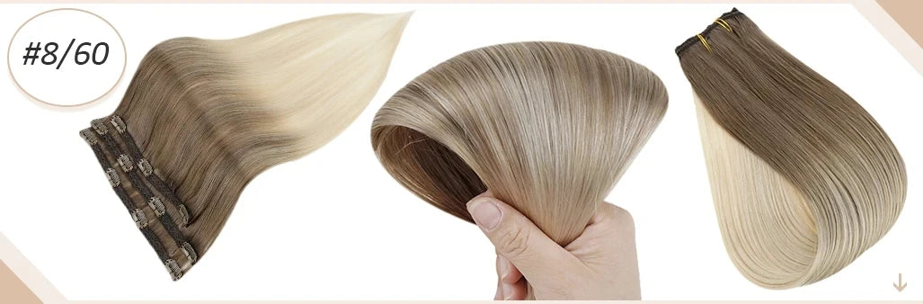 Full Shine Straight Human Hair 3pc Clip in Hair Extensions  - Various Colors Available
