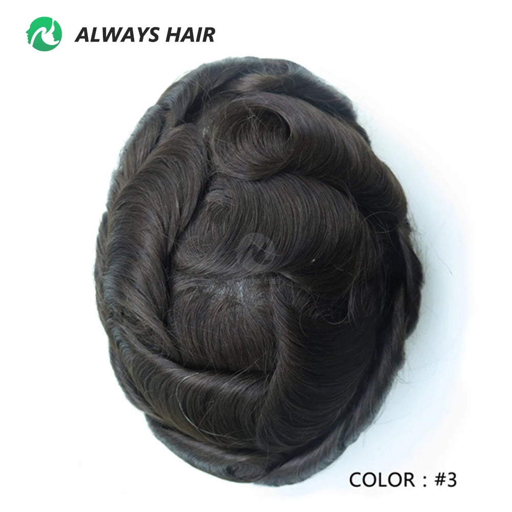 0.12-0.14mm PU Toupee Human Hair Men's Capillary Prothesis 130% Density - Various Colors Available