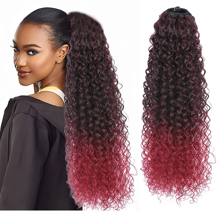 Long Synthetic Deep Wave Wrap Drawstring Ponytails - Various Options Available
