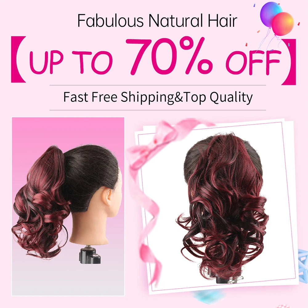 Synthetic Claw Clip In Short Curly Ponytails