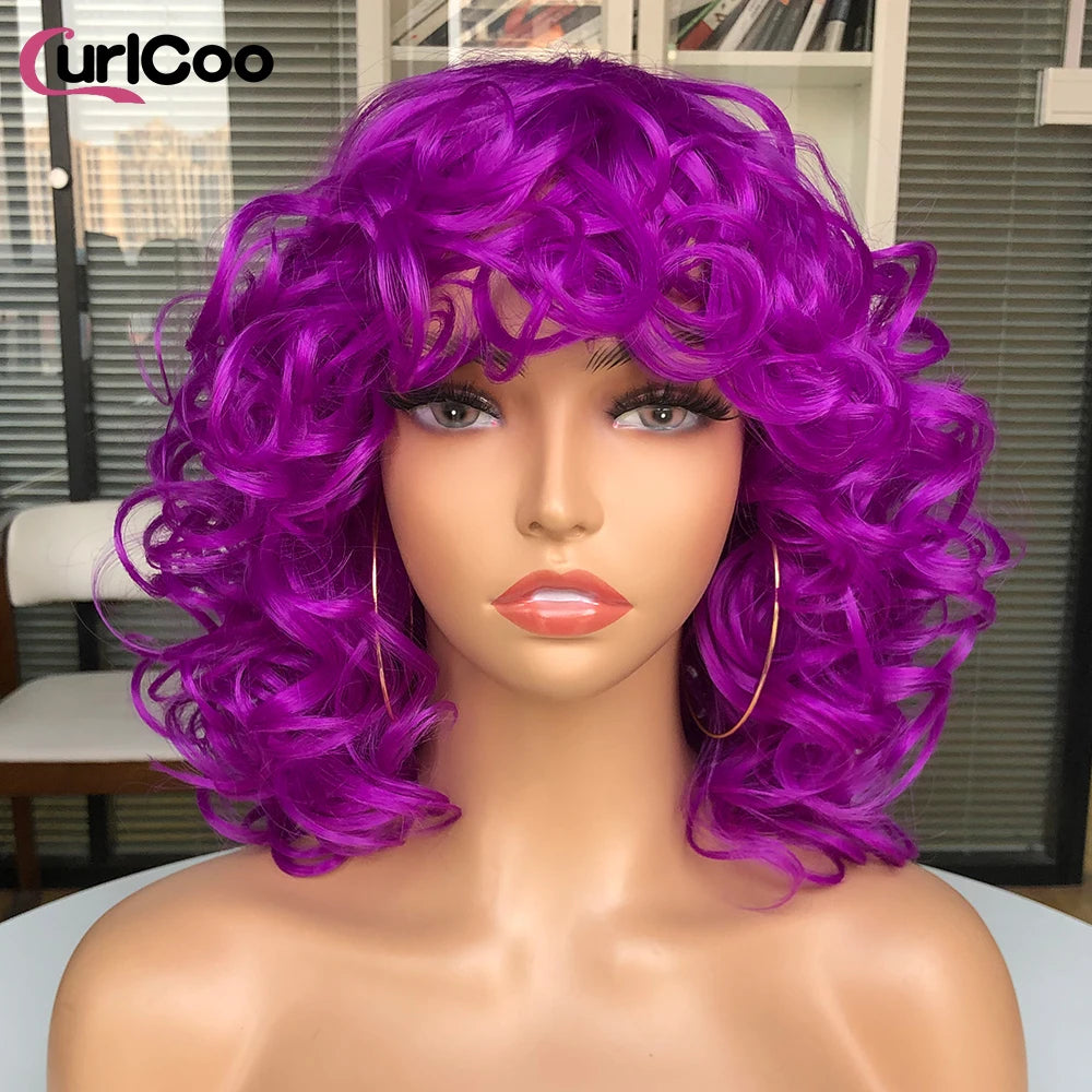 Big Bouncy Fluffy Curly Synthetic Wigs With Bangs - Various Colors Available