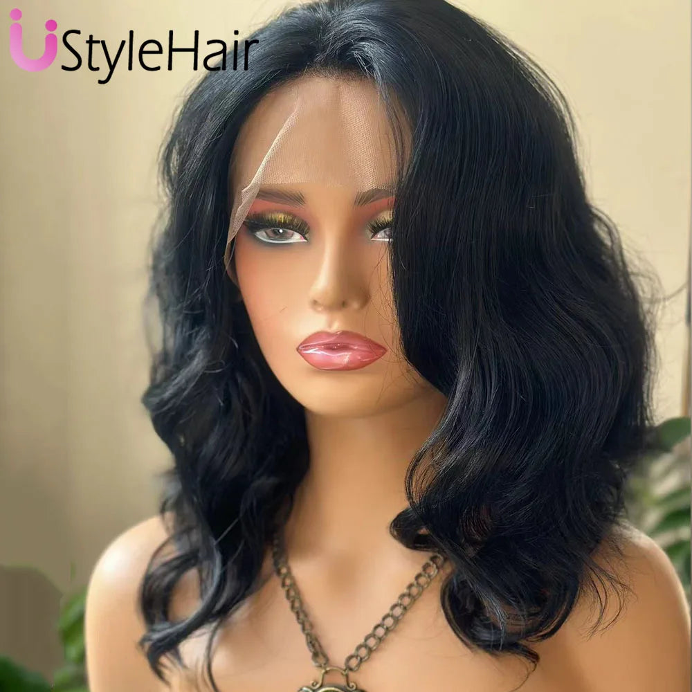 Short Body Wave Bob Lace Front Synthetic Wig With Side Part - Various Colors Available