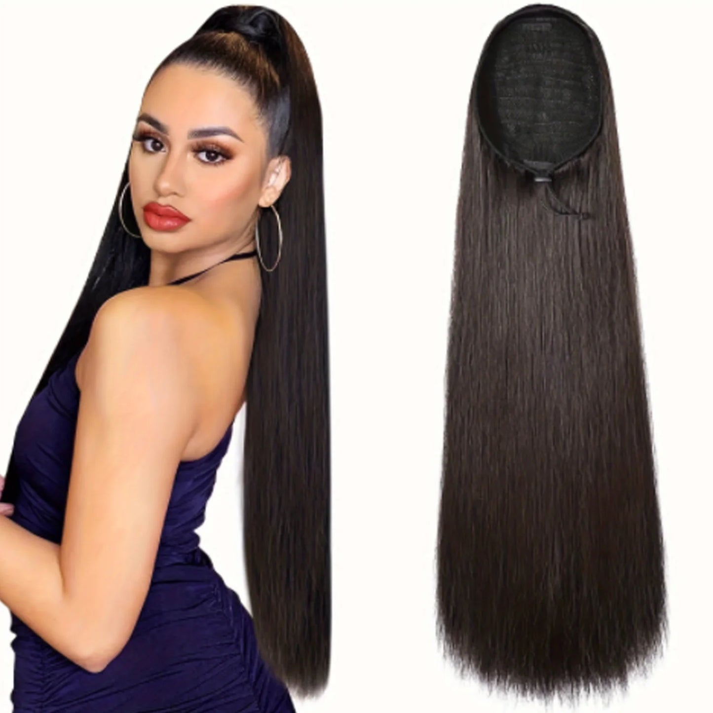 Synthetic Long Straight Drawstring Pony Tail With Clip - Various Options Available