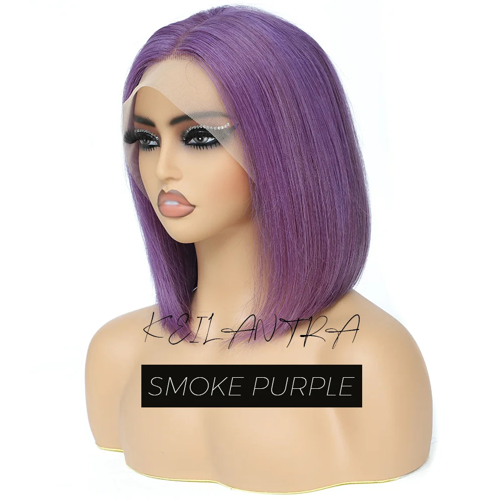 Rose Pink Short Straight Bob Pre Plucked HD Transparent Lace Front Human Hair Wig