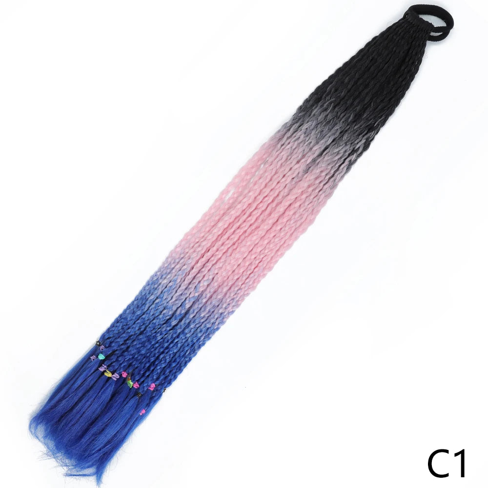 Synthetic Gradient Color Braided Ponytails With Elastic Band