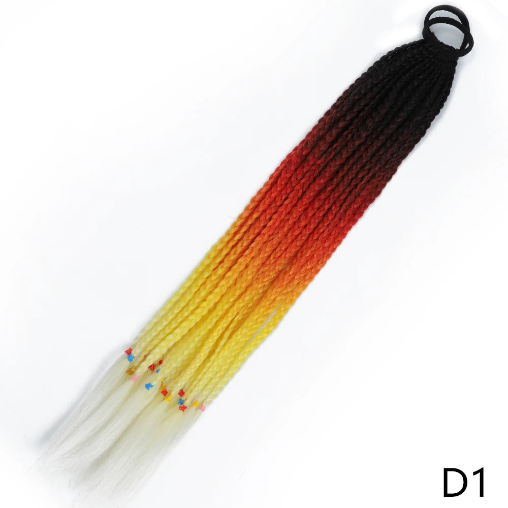 Synthetic Gradient Color Braided Ponytails With Elastic Band