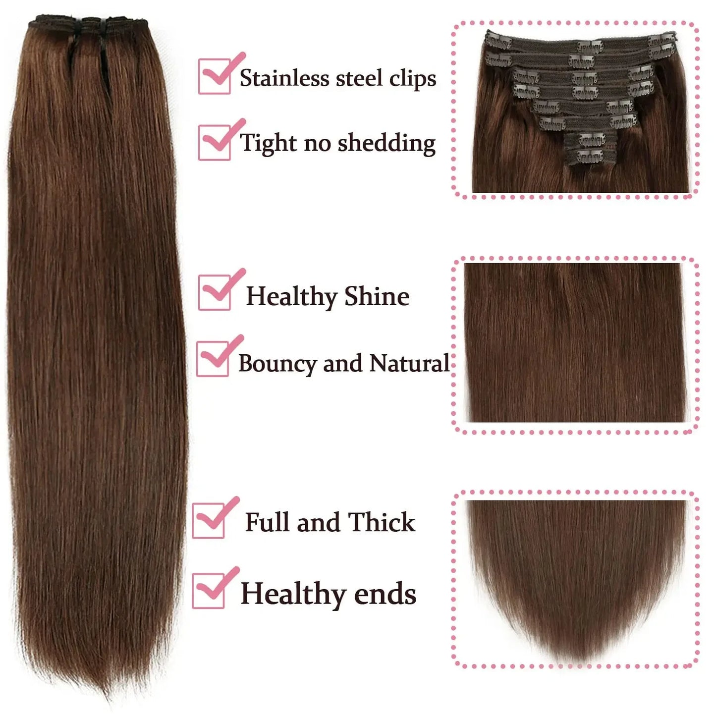 Straight 8pc Clip - In Human Hair Extensions - Various Colors Available