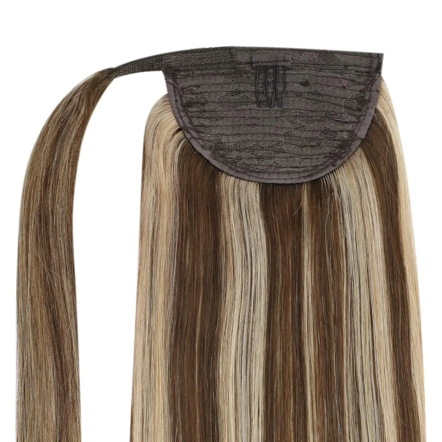 Straight Wrap Around Clip In Human Hair Ponytail, Ombre Highlight #4/27 Colors
