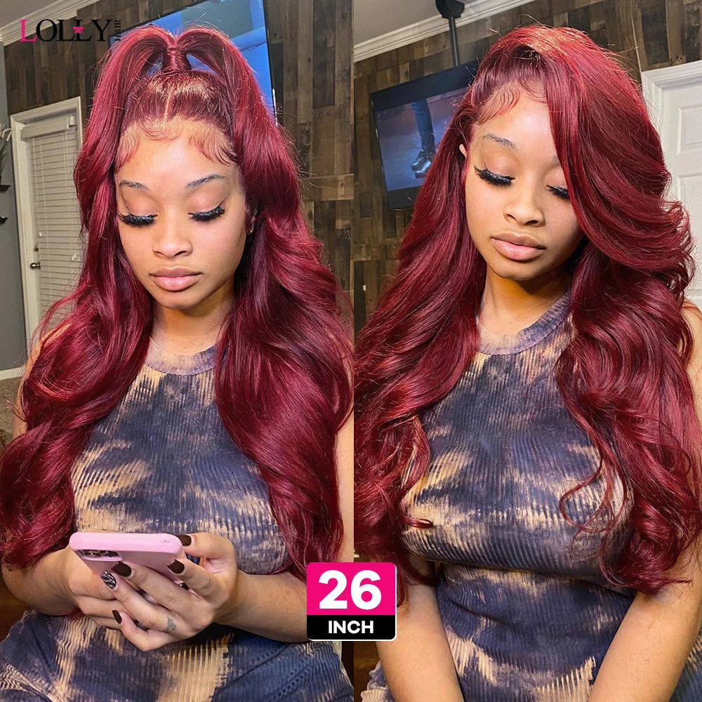 Body Wave Human Hair Bundles With Closure - Burgundy Color in Various Lengths