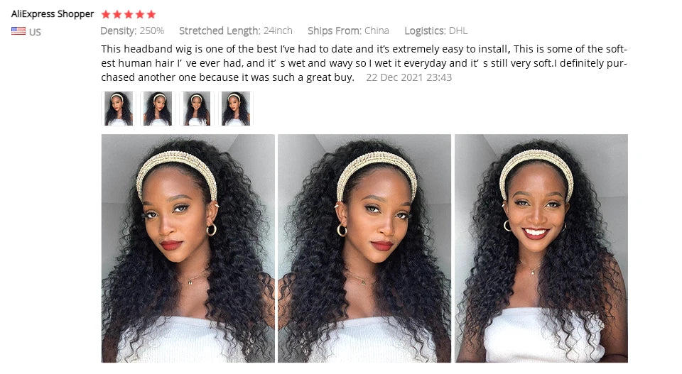 Kinky Curly Human Hair Headband Wig