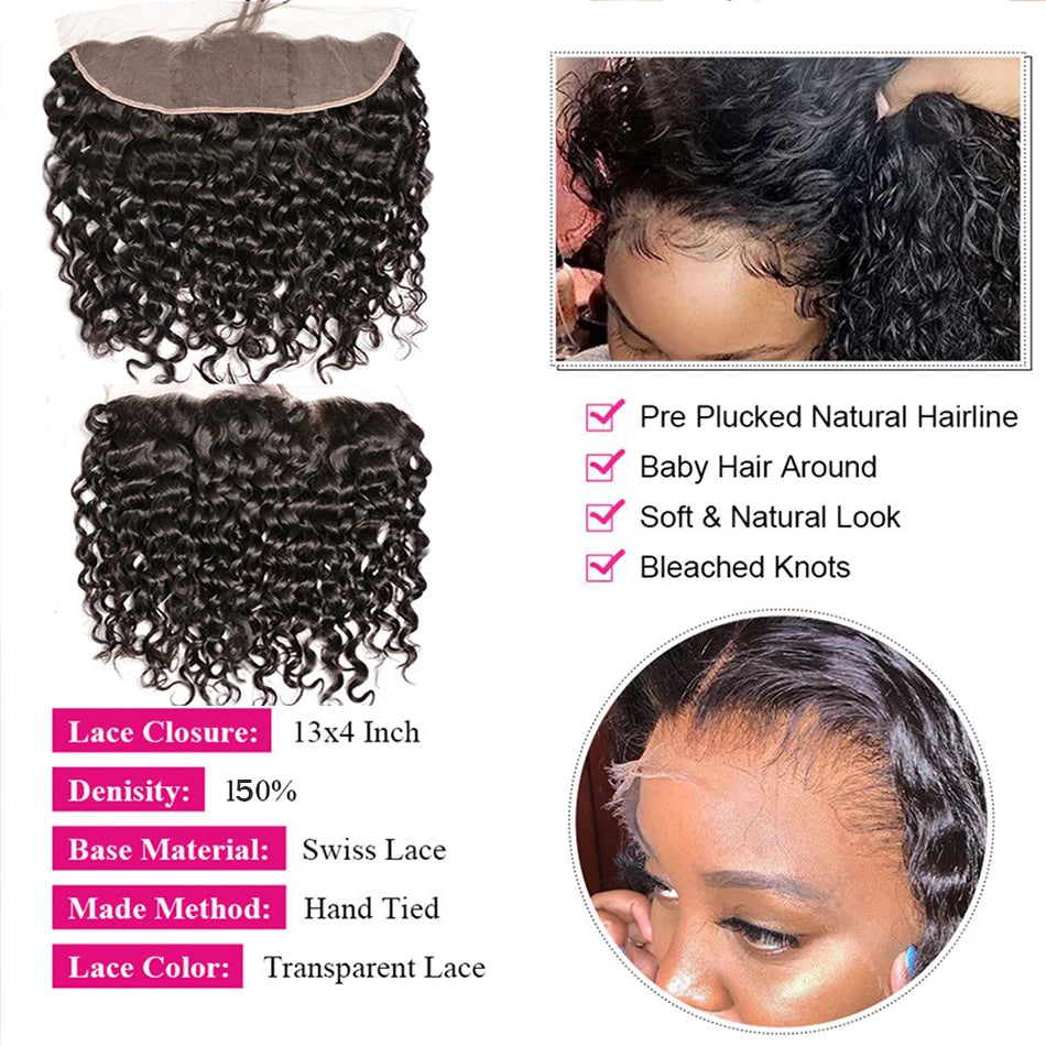 Water Wave Bundles With Frontal Closure - Peruvian Human Hair