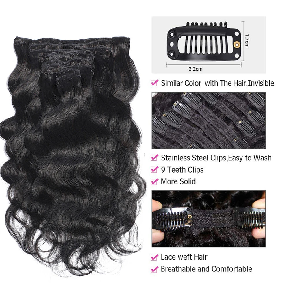 Brazilian Body Wave Human Hair Clips Ins