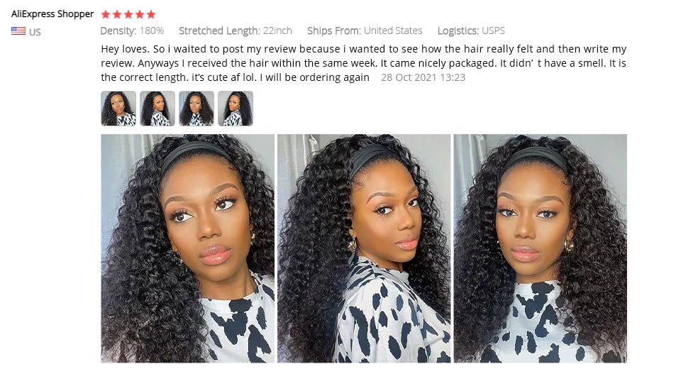 Kinky Curly Human Hair Headband Wig