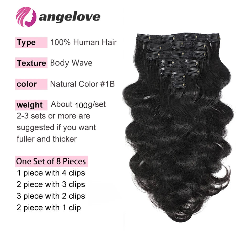 Brazilian Body Wave Human Hair Clips Ins